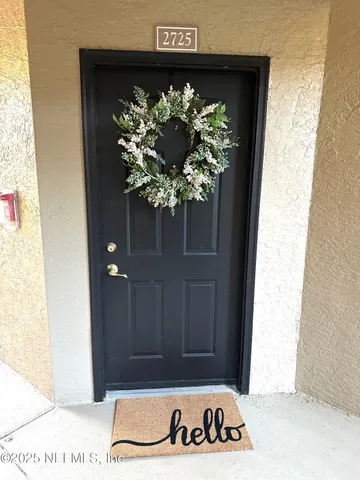 a view of a potted plant in front of a door
