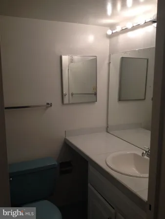 a bathroom with a sink a toilet a mirror and vanity