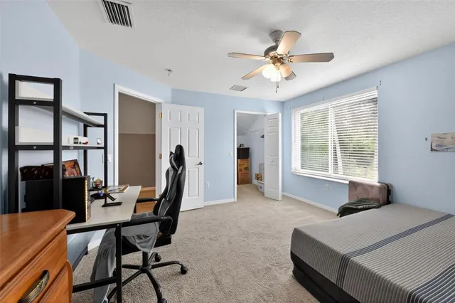 a bedroom with a bed couch and a window