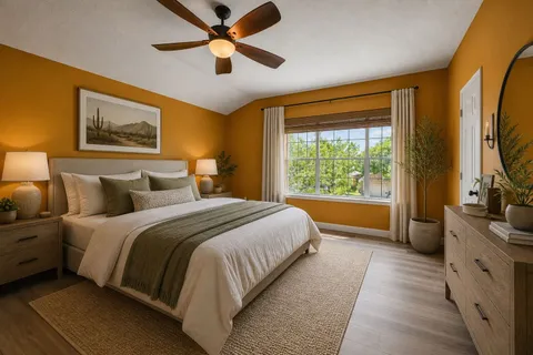 a bedroom with bed and window