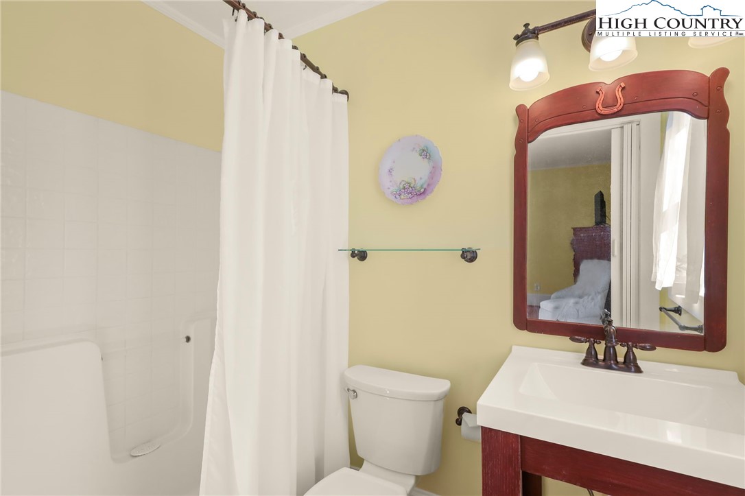 326 Ransom Street Blowing Rock, NC 28605 - Photo 18 of 25 a bathroom with a sink vanity mirror and toilet