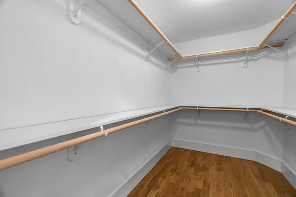 a view of a room with racks on the wall