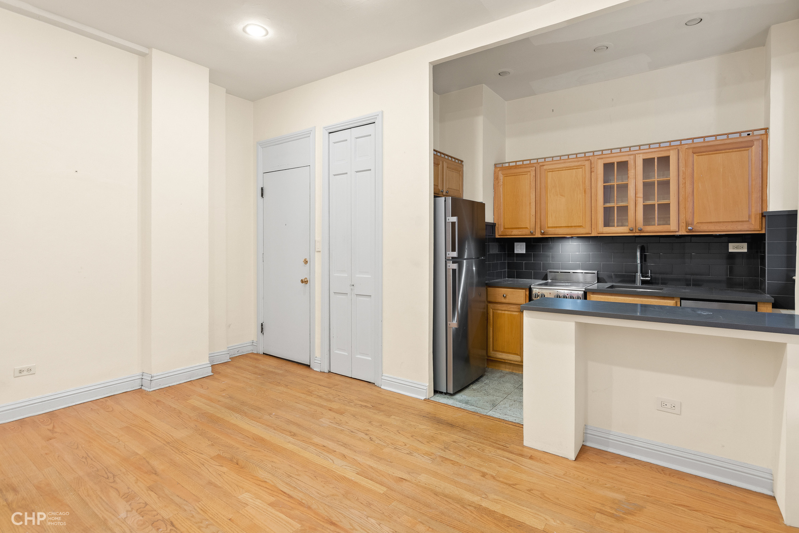 20 East Goethe Street, Unit 306 Chicago, IL 60610 - Photo 5 of 14 a kitchen with stainless steel appliances granite countertop a refrigerator and a sink