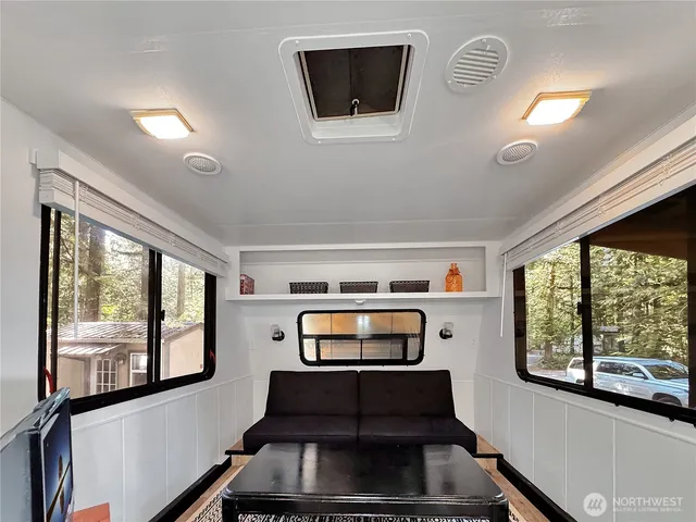 a living room with window