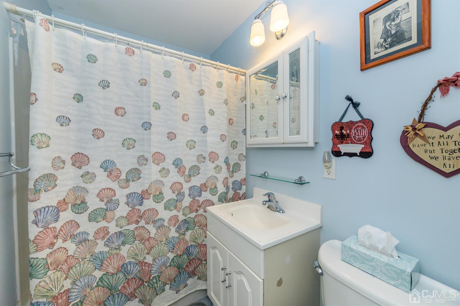 456 Dover Road Toms River, NJ 08757 - Photo 13 of 39 a bathroom with a sink a toilet and shower curtain