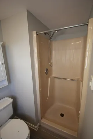 a bathroom with a bathtub