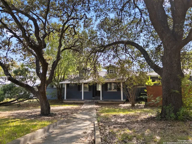 a tree in front of a white house