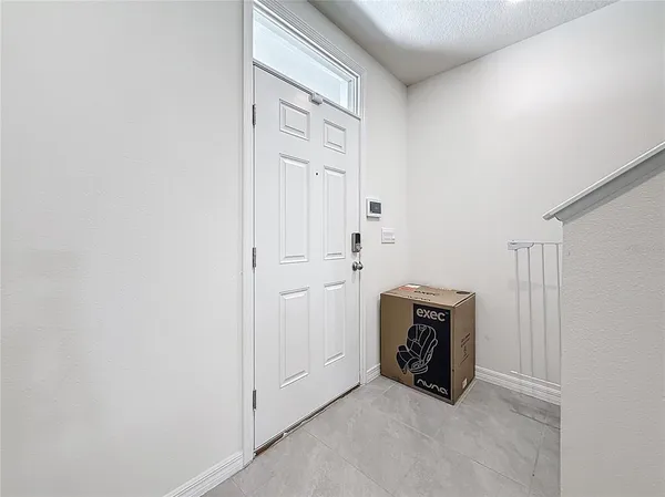 an entryway with fireplace