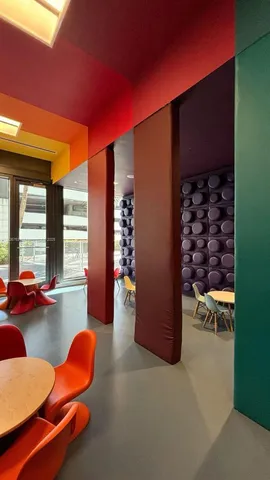 an empty room with painted walls