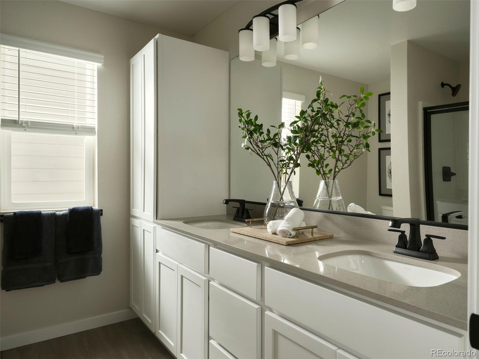 13313 Ladybug Lane Firestone, CO 80504 - Photo 7 of 9 a bathroom with a double vanity sink and a mirror
