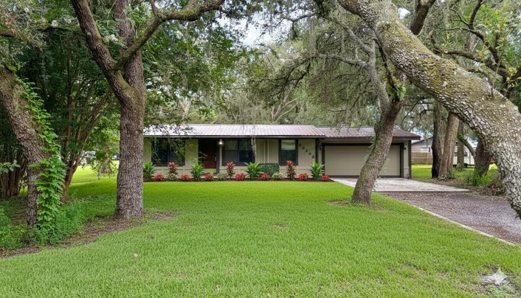 33248 Ridge Manor Boulevard Dade City, FL 33523 - Photo 1 of 20 a view of backyard with table and chairs and a large tree