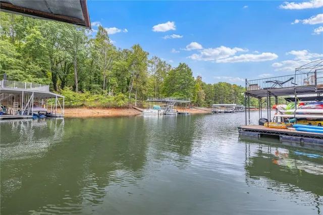 a view of a lake with boats