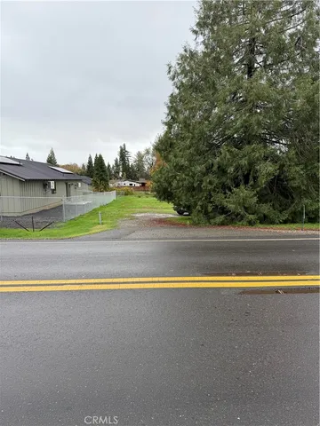 a view of swimming pool with a yard and trees in the background