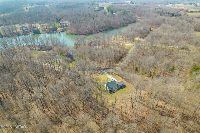 a view of a lake from a yard