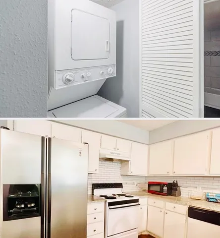 a kitchen with stainless steel appliances a refrigerator and stove