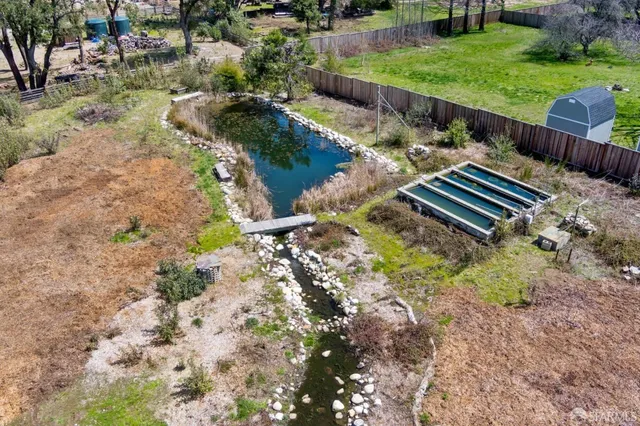 a view of a yard with lawn chairs