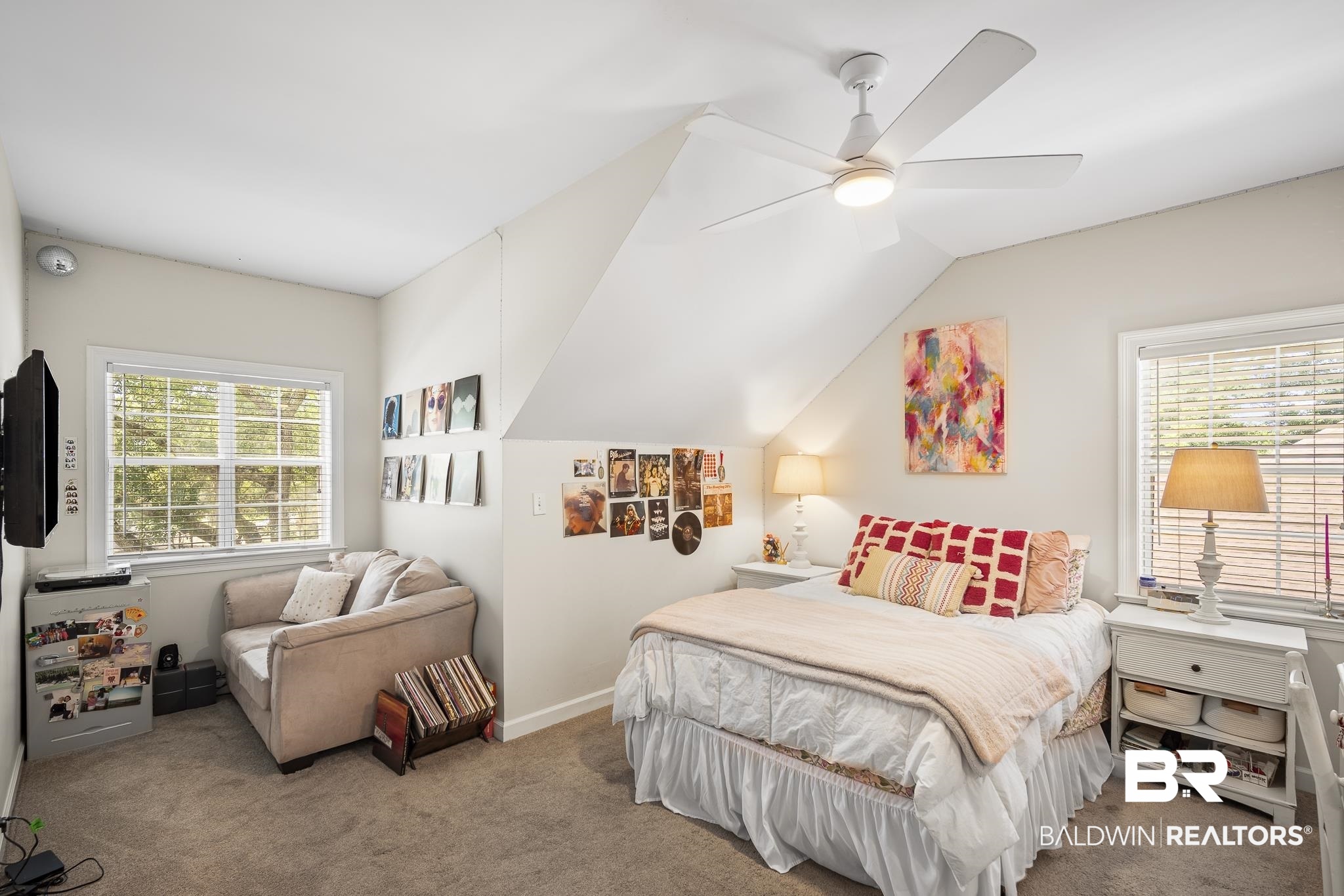 402 Potters Mills Road Daphne, AL 36526 - Photo 28 of 45 Carpeted bedroom featuring ceiling fan and vaulted ceiling