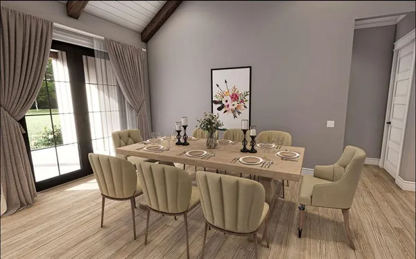 a dining room with furniture window wooden floor