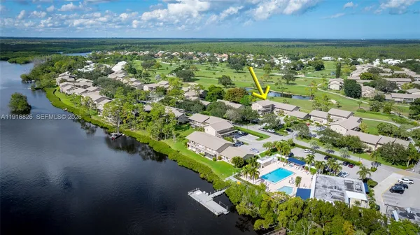 view of a lake with an outdoor space
