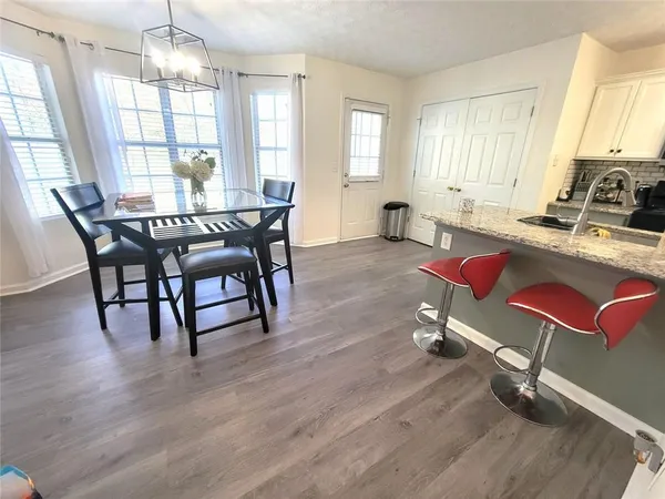 a workspace with wooden floor