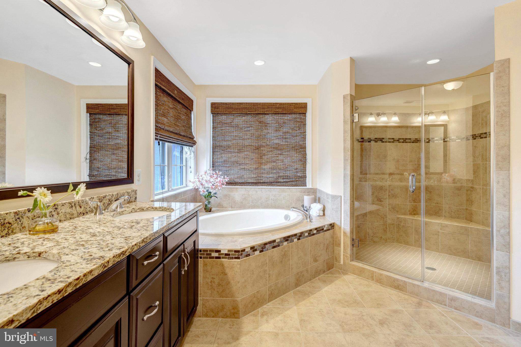 42634 Lancaster Ridge Terrace Chantilly, VA 20152 - Photo 40 of 63 a bathroom with a granite countertop tub sink and mirror