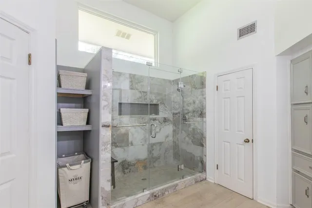 a bathroom with a shower
