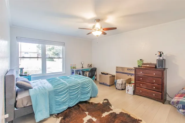 a bedroom with furniture and a window
