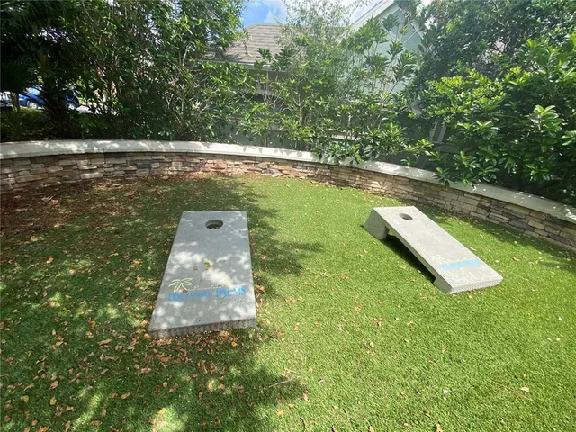 a view of a garden with a bench