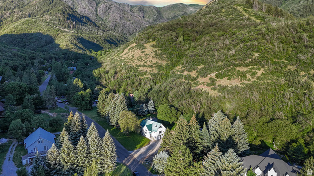 10686 South Covered Brg Cyn Road, Unit 14 Spanish Fork, UT 84660 - Photo 7 of 44 Mountain property featuring a white residence with a green roof, surrounded by mature evergreen trees