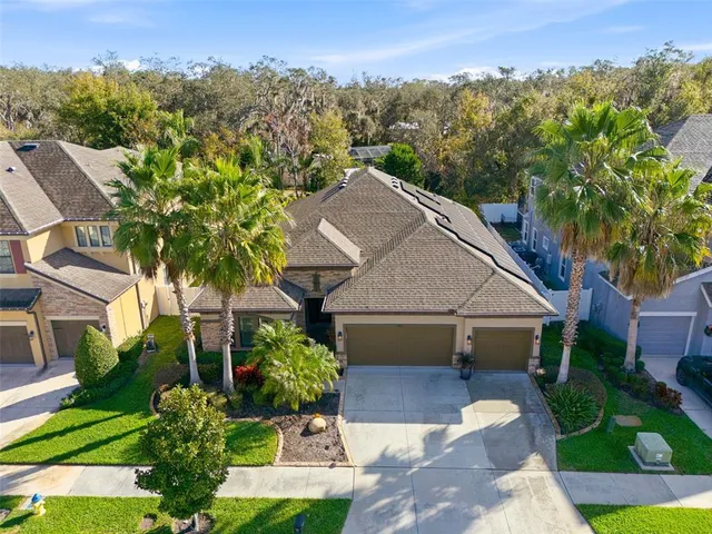 a front view of a house with a garden and a tree