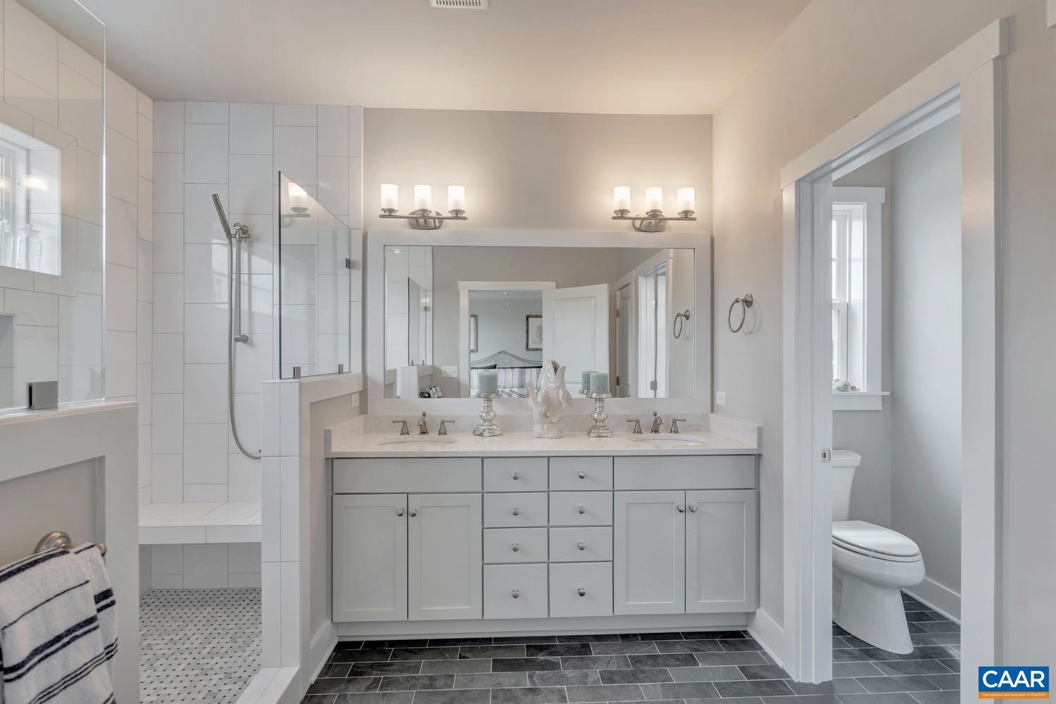3518 Rowcross Street Crozet, VA 22932 - Photo 19 of 50 a bathroom with a double vanity sink a toilet and a mirror