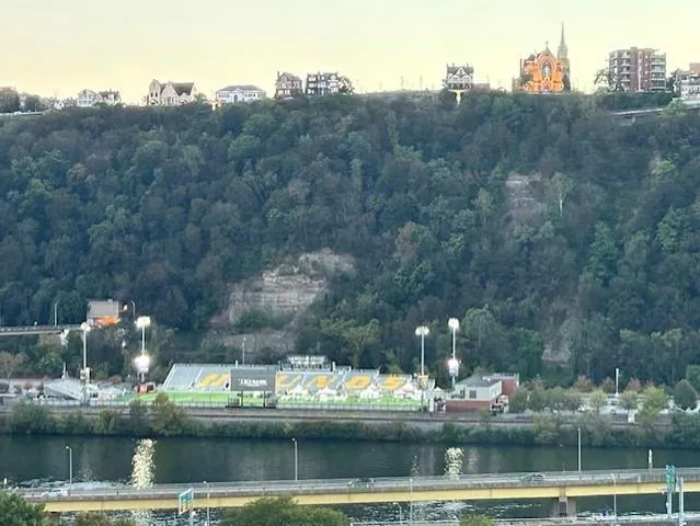 a aerial view of a multi story building