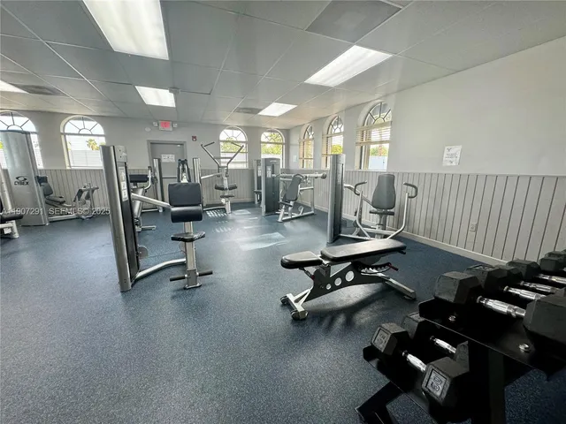 a view of a room with gym equipment