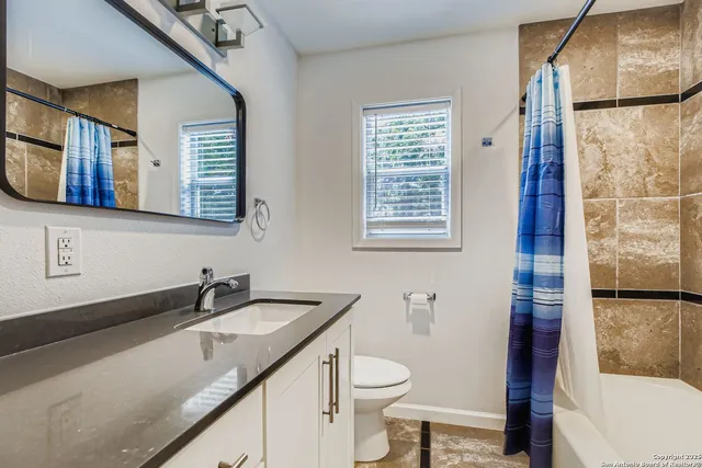 a bathroom with a sink a toilet and mirror