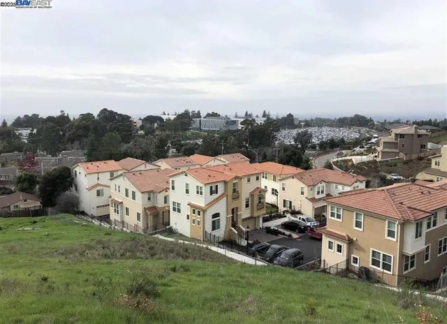 an aerial view of a house with garden