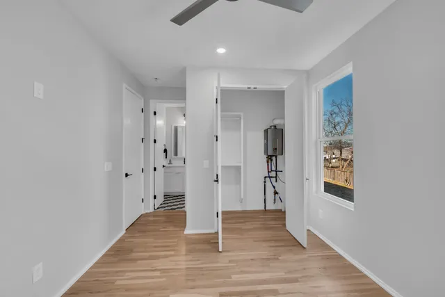 a view of entryway with wooden floor