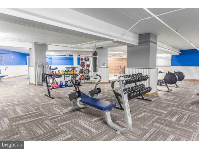 a living room filled with furniture gym equipment and a rug