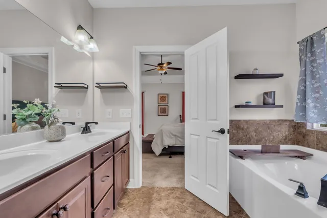 a bathroom with a sink double vanity