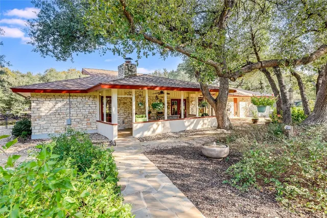 a front view of a house with patio