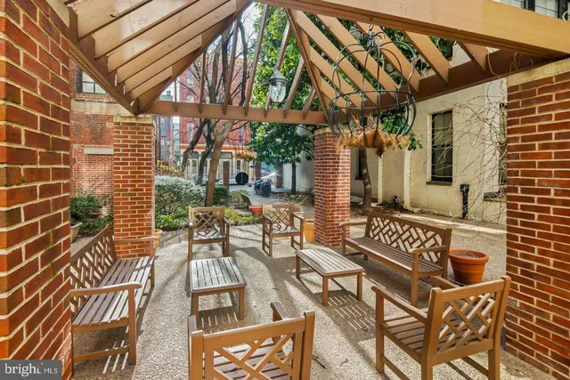 a view of a building with a door