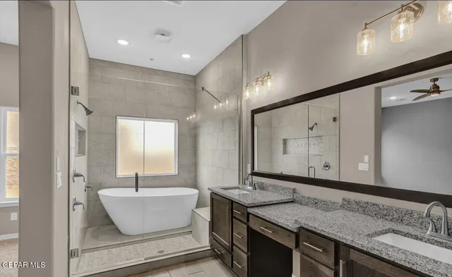 a bathroom with a bathtub