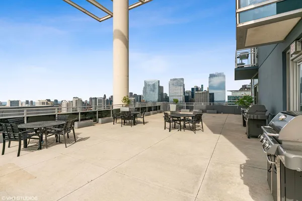 a terrace with city view