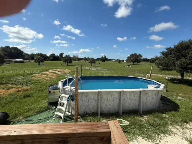a view of a garden with lawn chairs