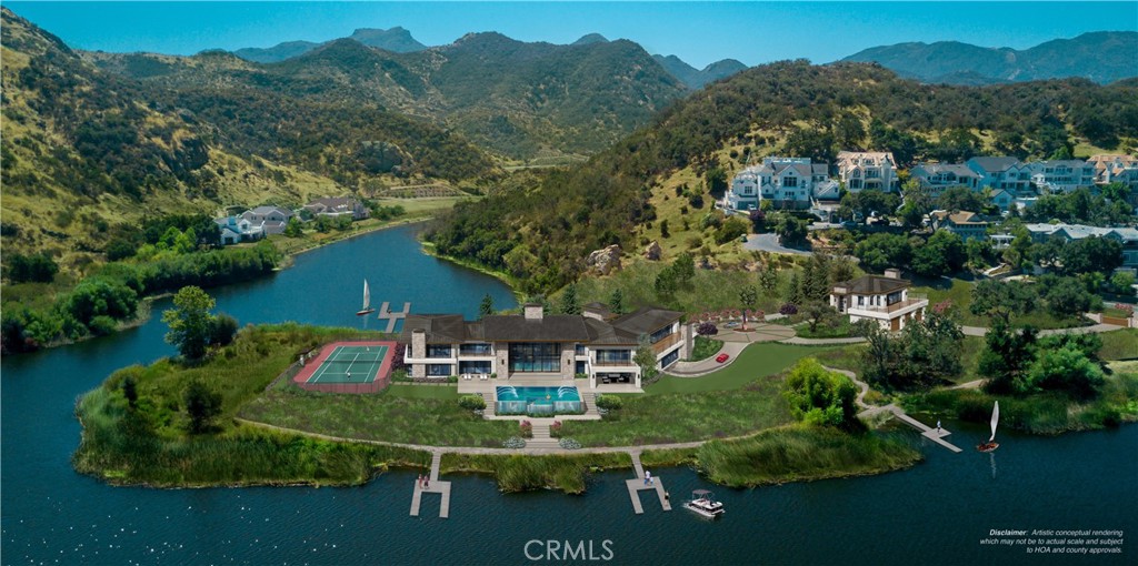 an aerial view of house with outdoor space swimming pool and mountains