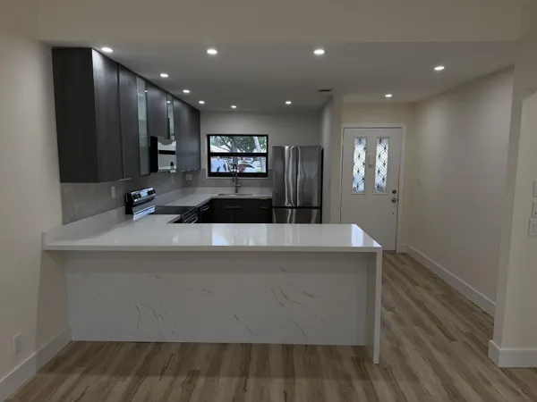a view of a kitchen counter top space