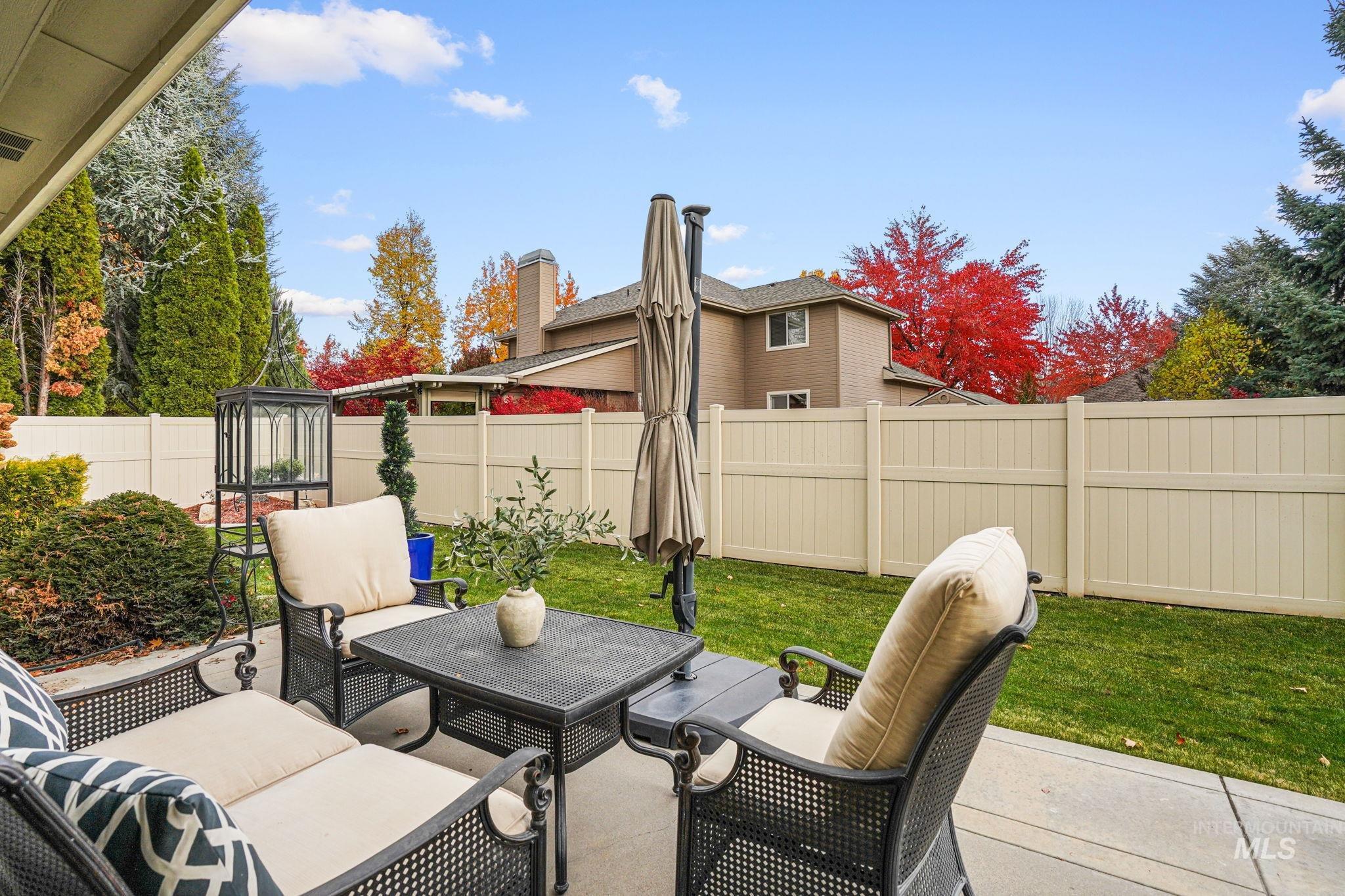5790 North Wellspring Way Boise, ID 83713 - Photo 36 of 41 Fenced backyard with an outdoor hangout area and a patio area