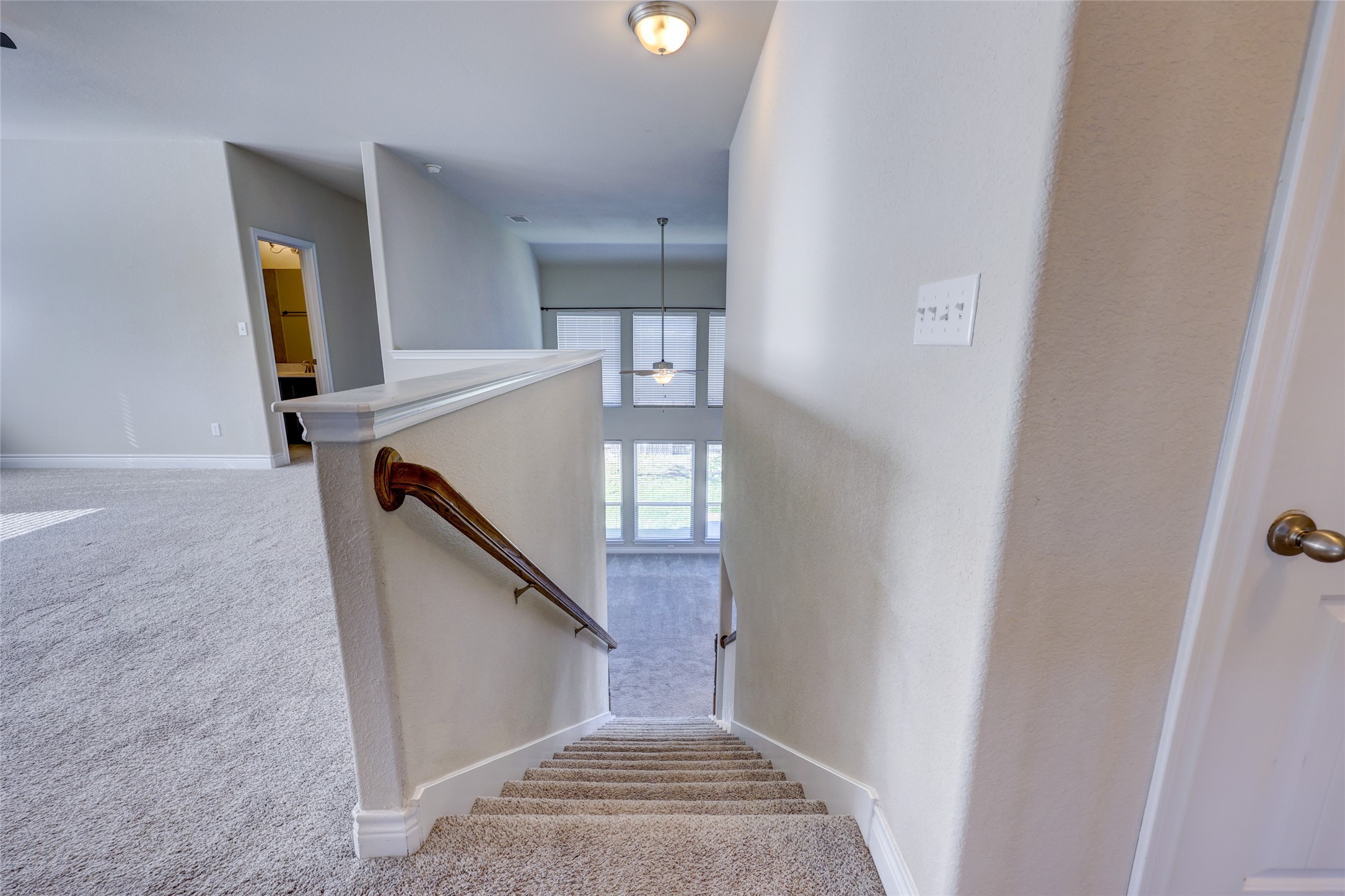 431 Millard Street Georgetown, TX 78628 - Photo 23 of 36 Staircase with carpet and ceiling fan