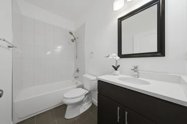 a bathroom with a bathtub