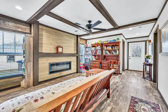 a view of a dresser with storage and utility room