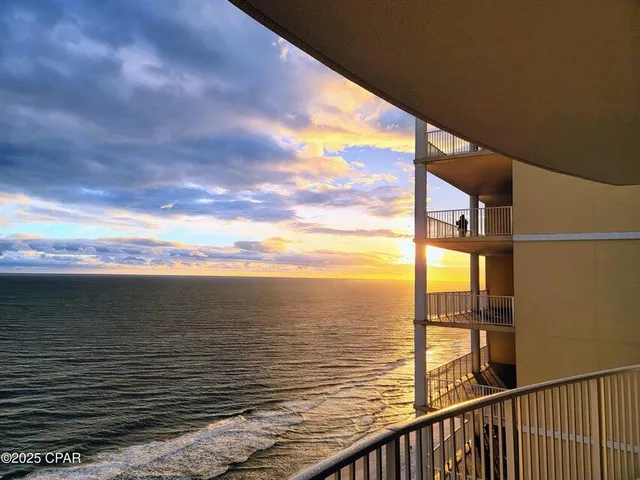 a view of ocean from a balcony
